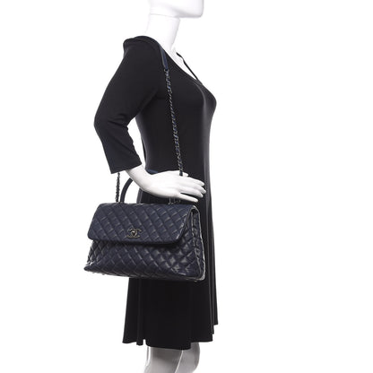 Chanel Caviar Quilted Medium Coco Handle Flap Navy Blue 2 of 11