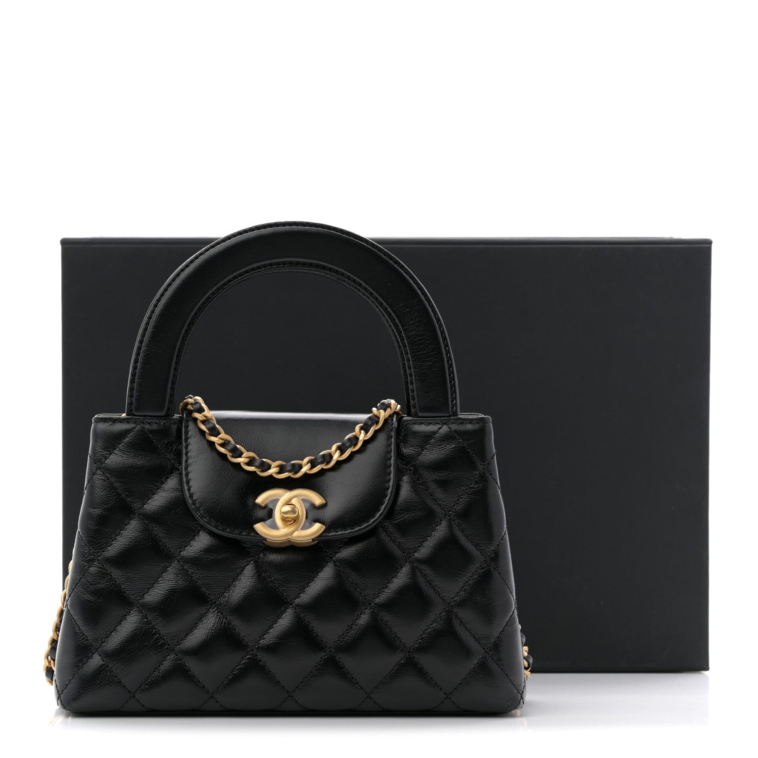 Chanel Shiny Aged Calfskin Quilted Nano Kelly Shopper Black 11 of 11