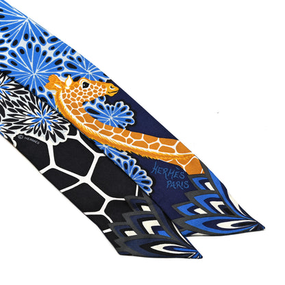 Hermes Silk The Three Graces Twilly Bleu Nuit Gold Black 2 of 4