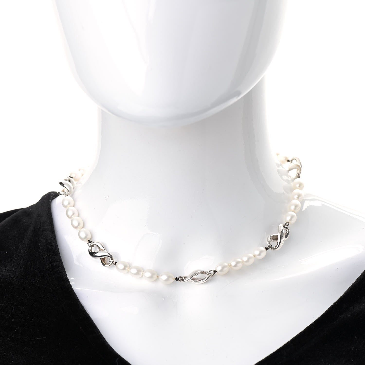Tiffany Sterling Silver Pearl Infinity Necklace 2 of 5