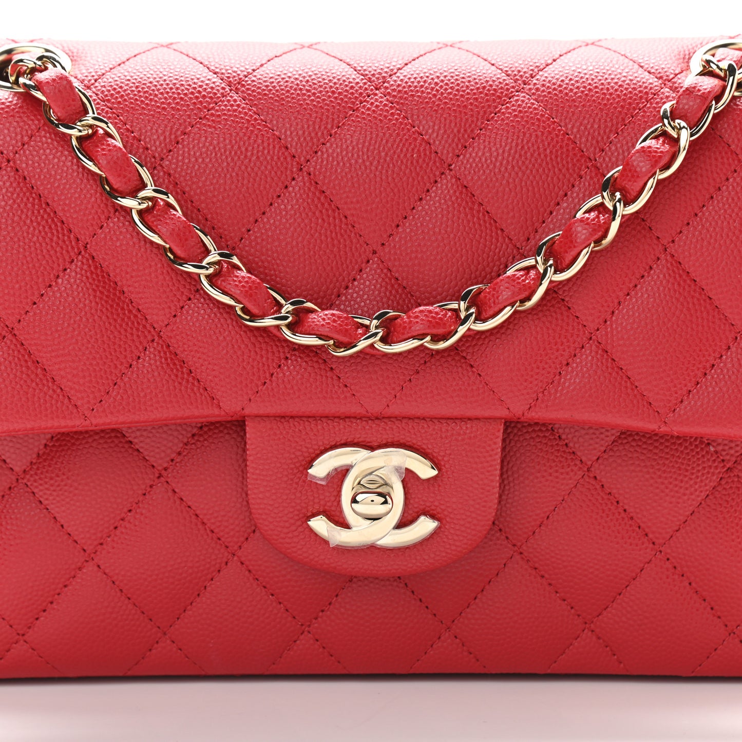 Caviar Quilted Small Double Flap Red