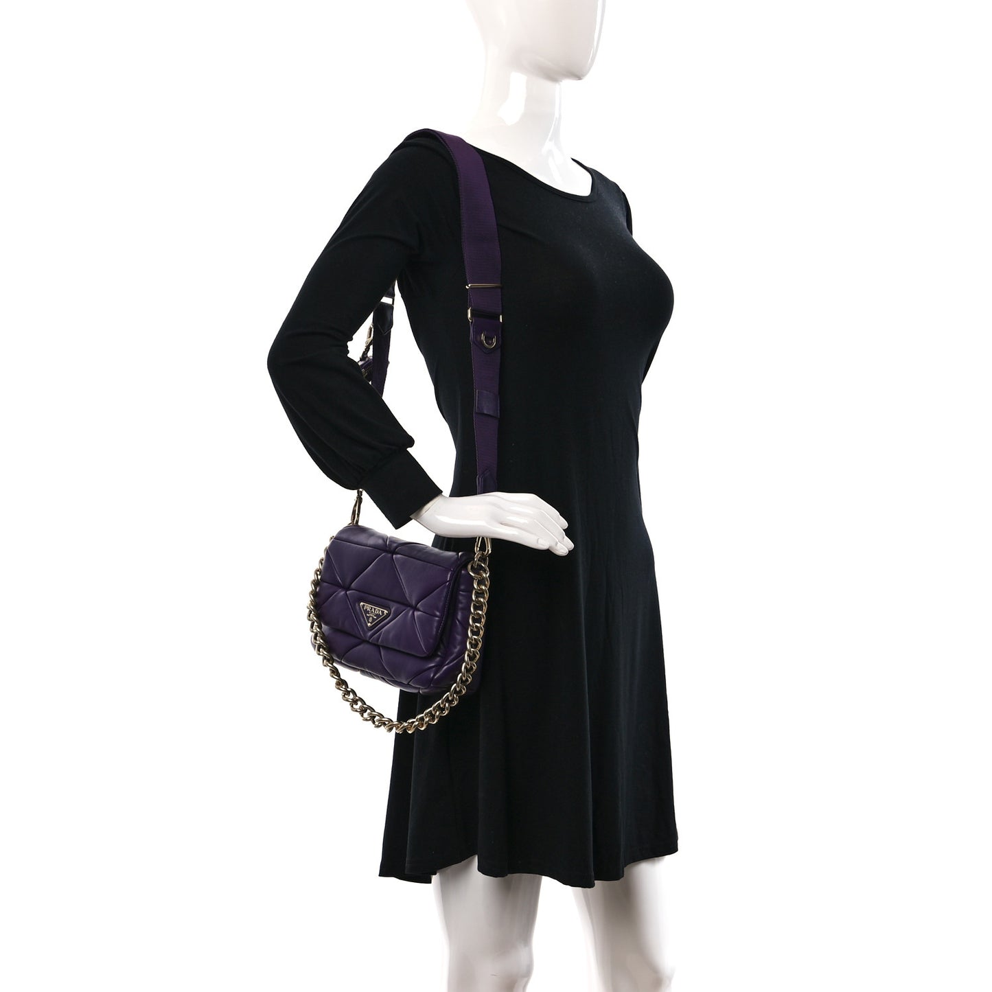 Nappa Re-Nylon Triangle Quilted Patchwork System Flap Shoulder Bag Viola