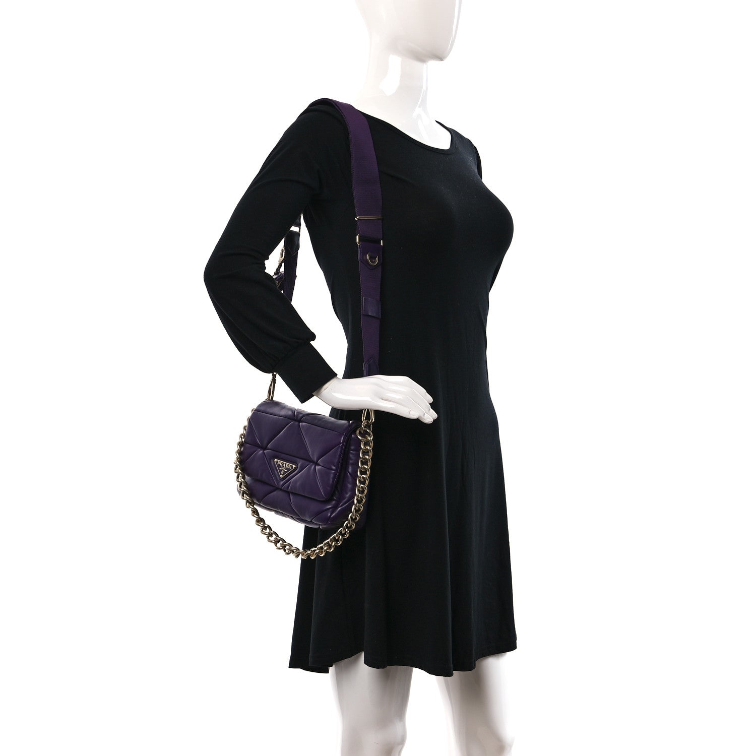 Prada Nappa Re-Nylon Triangle Quilted Patchwork System Flap Shoulder Bag Viola 2 of 9