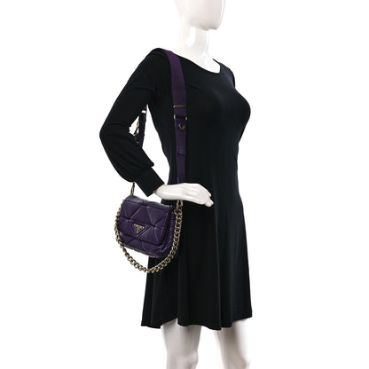 Prada Nappa Re-Nylon Triangle Quilted Patchwork System Flap Shoulder Bag Viola 2 of 9