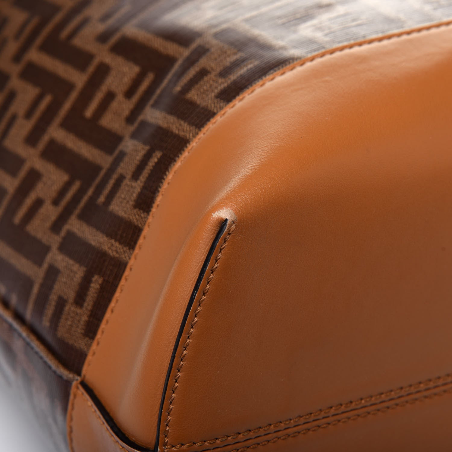 Fendi Glazed Fabric Vitello Century FF 1974 Stamp Patch Shopping Tote Mogano Panna Caramello 18 of 24