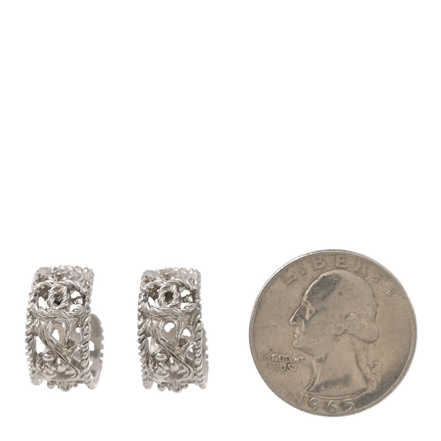 Chanel CC Camellia Hoop Earrings Silver 2 of 5