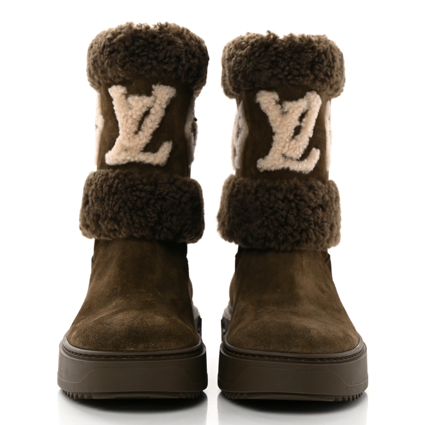 Suede Calfskin Shearling Snowdrop Flat Ankle Boot 39 Khaki