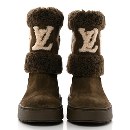 Louis Vuitton Suede Calfskin Shearling Snowdrop Flat Ankle Boot 39 Khaki 2 of 10