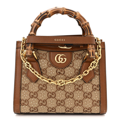 Gucci New Canvas Charisma Calfskin Crystal GG Monogram Mini Diana Tote Bag Camel Ebony 1 of 14