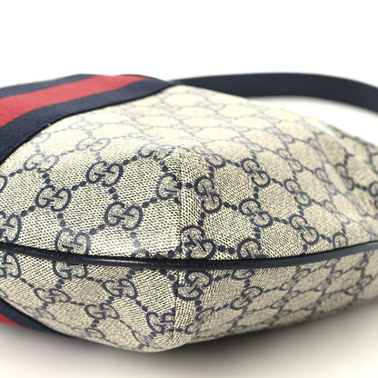 Gucci GG Supreme Monogram Textured Dollar Calfskin Web Small Ophidia Half Moon Hobo Beige Blue 10 of 10