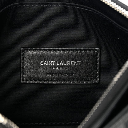 Saint Laurent Calfskin Crocodile Embossed Zip Pouch Black 6 of 9