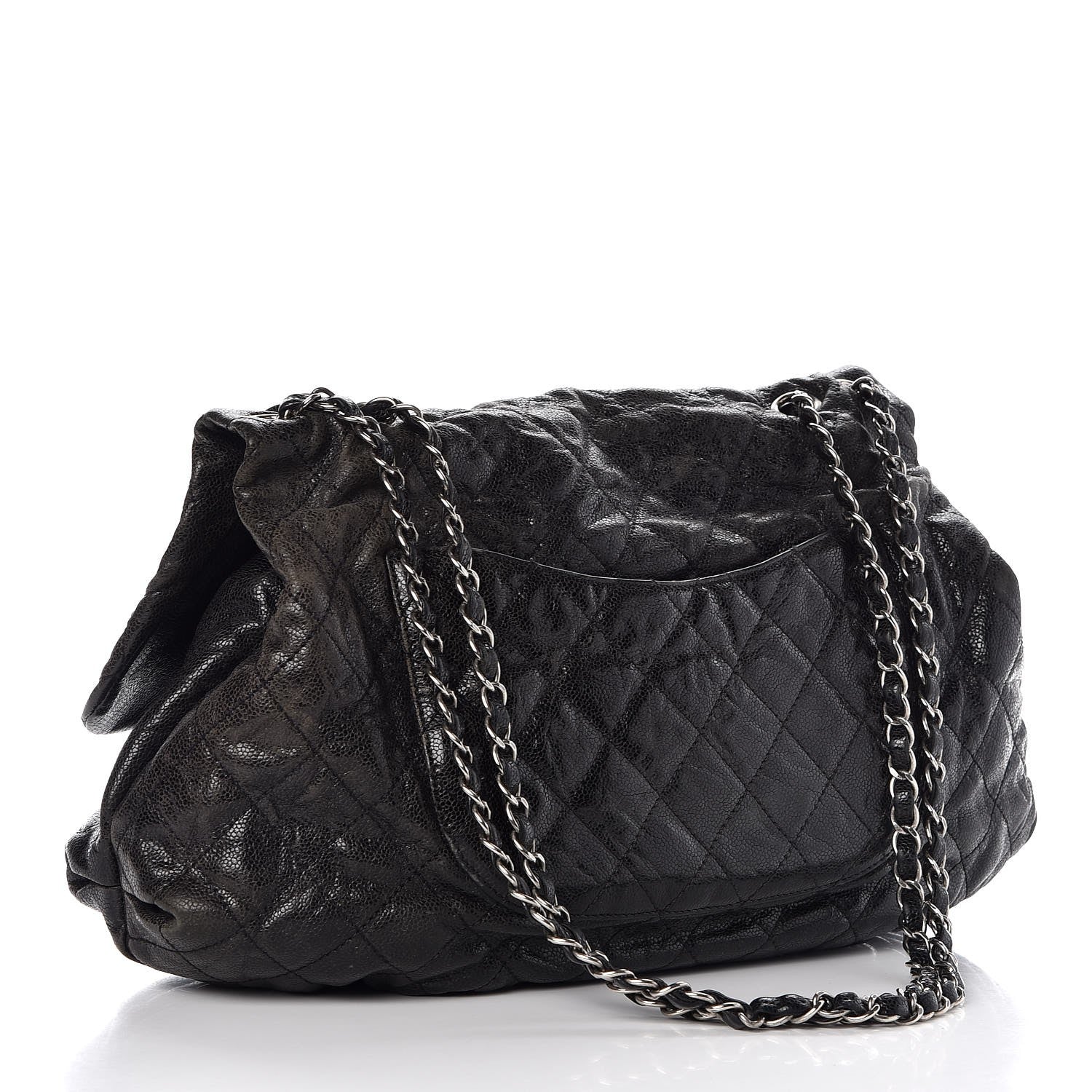 Chanel Crumpled Caviar Quilted Maxi Elastic Flap Black 3 of 15