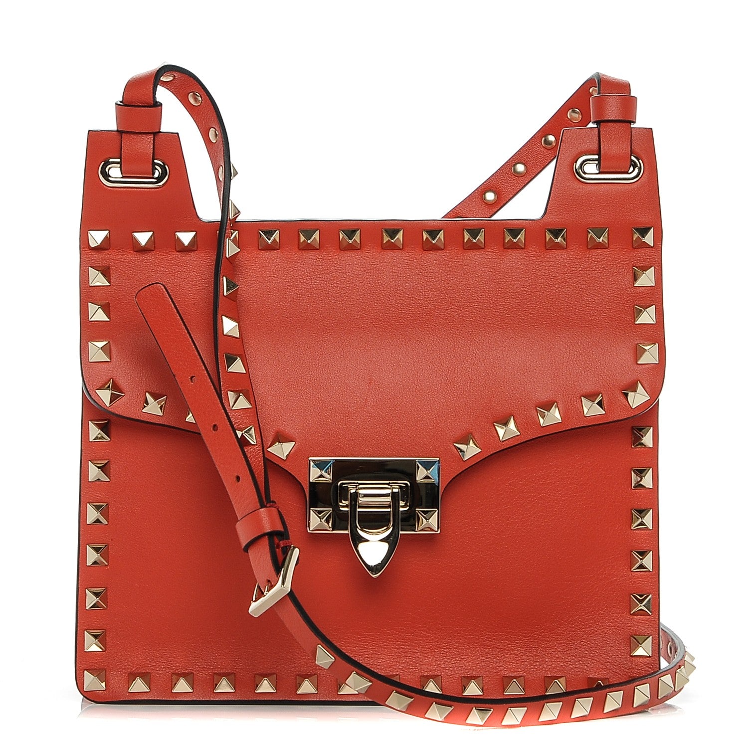 Valentino Garavani Calfskin Rockstud Crossbody Messenger Bag Deep Coral 1 of 7
