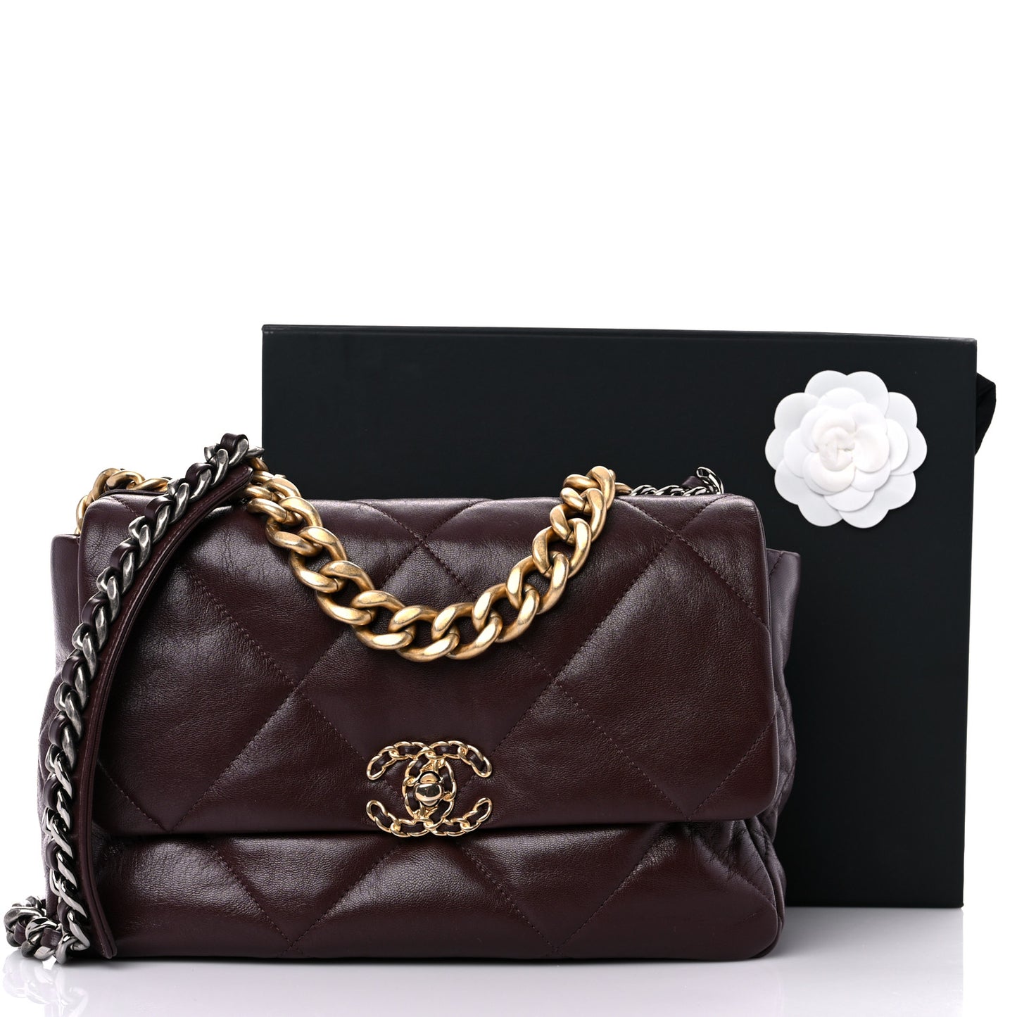 Lambskin Quilted Large Chanel 19 Flap Dark Brown
