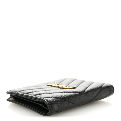 Saint Laurent Grain De Poudre Matelasse Chevron Monogram Zipped Card Case Black 4 of 8