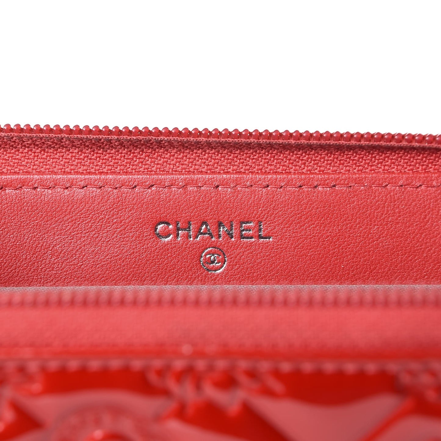 Patent Calfskin Lucky Symbols Zip Around Wallet Red