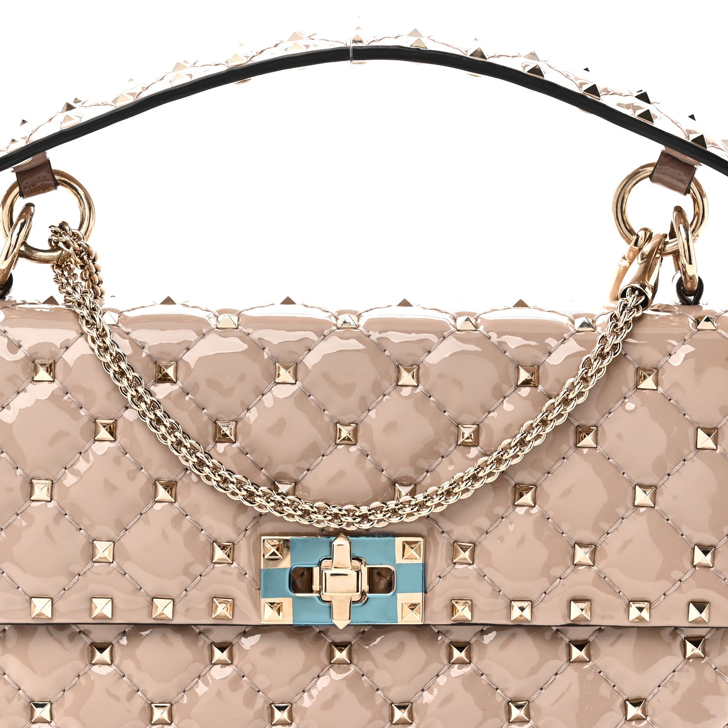 Valentino Garavani Patent Medium Rockstud Spike Shoulder Bag Poudre 7 of 9