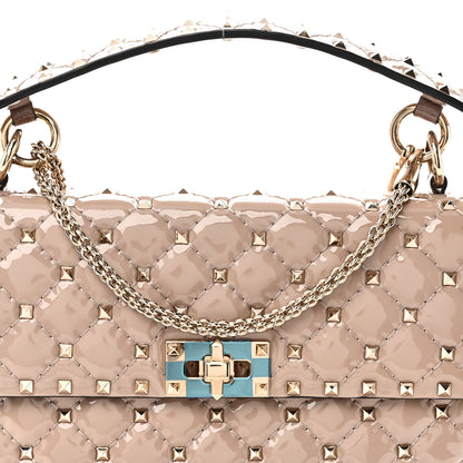 Valentino Garavani Patent Medium Rockstud Spike Shoulder Bag Poudre 7 of 9
