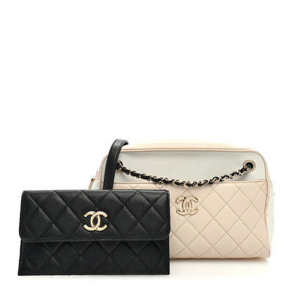 Chanel Goatskin Quilted Tri-Color Medium In & Out Camera Case Beige White Black 3 of 12