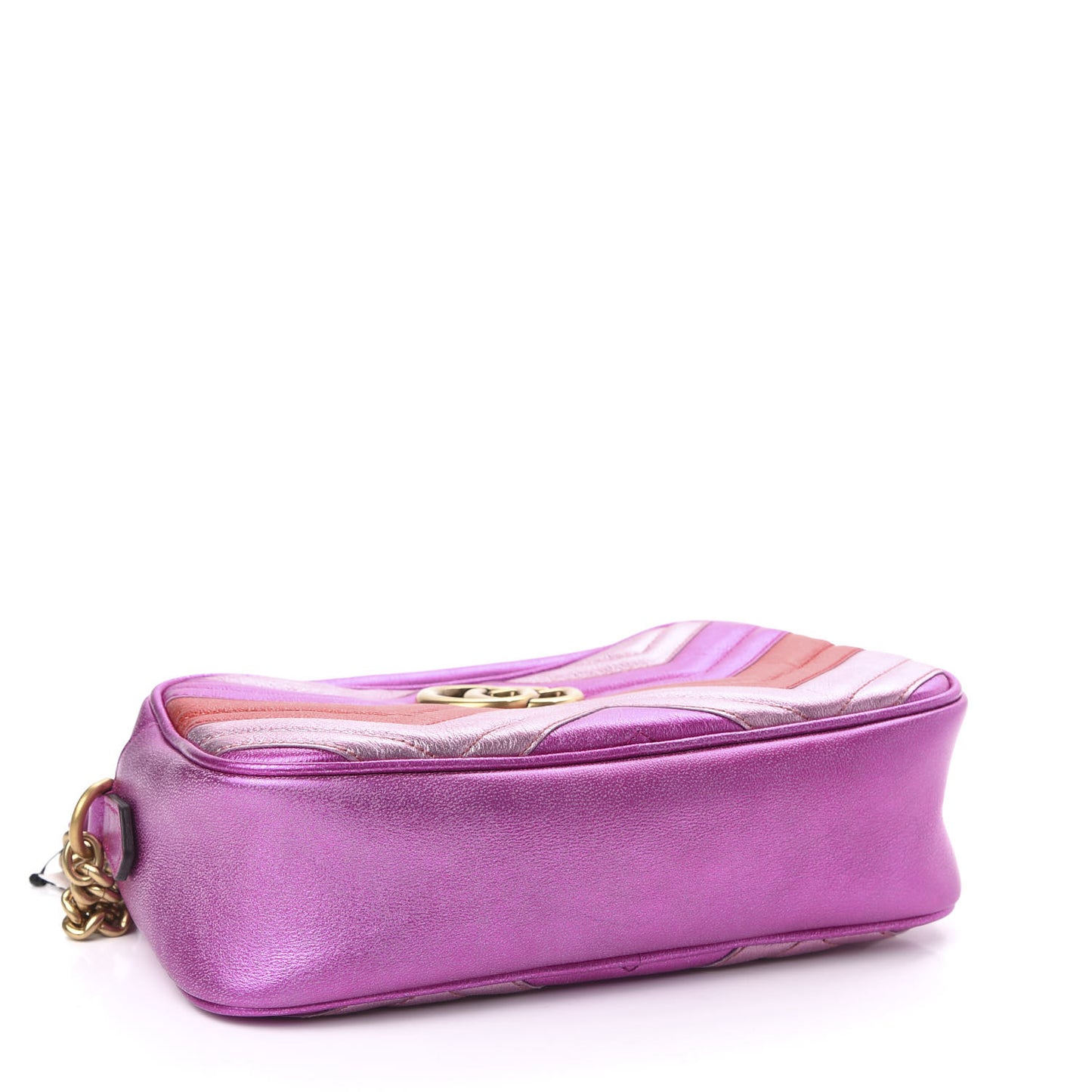 Laminated Nappa Matelasse Small GG Marmont Chain Shoulder Bag Fuxia Rosso Rosa