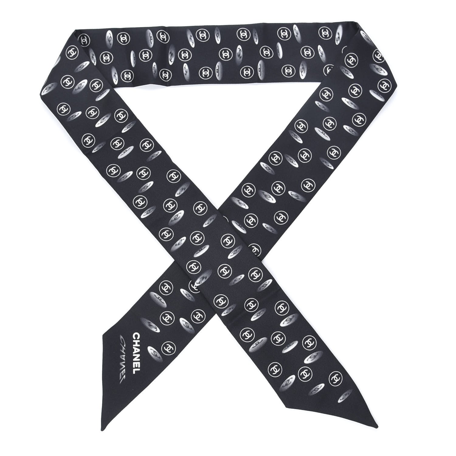 Chanel Silk CC Slim Bandeau Scarf Black 1 of 3