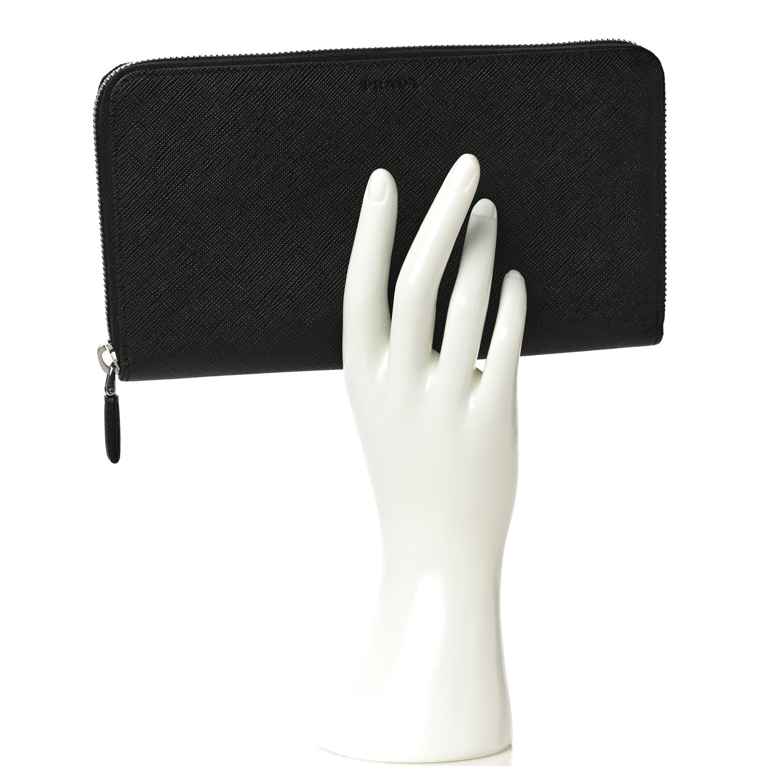 Prada Saffiano Large Zip Around Travel Wallet Black 4 of 20