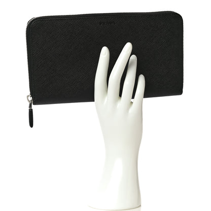 Prada Saffiano Large Zip Around Travel Wallet Black 4 of 20