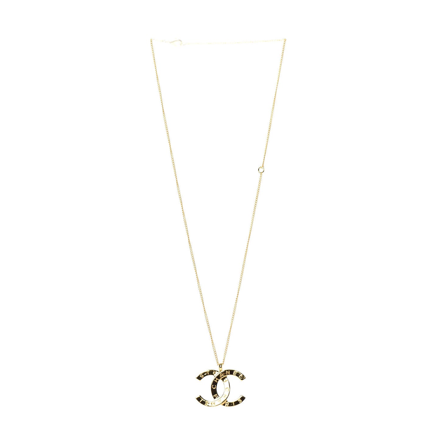 Metal CC Paris Button Necklace Gold
