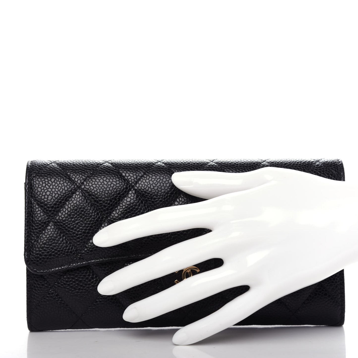 Caviar Quilted Large Gusset Flap Wallet Black