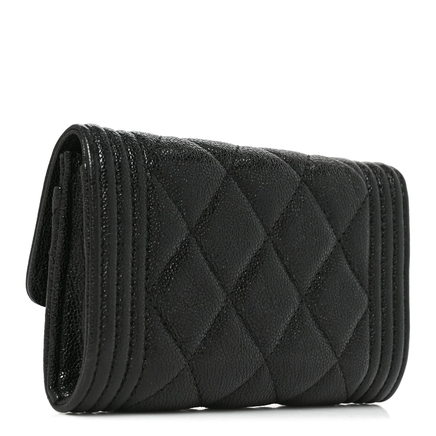 Caviar Quilted Boy Flap Card Holder Black