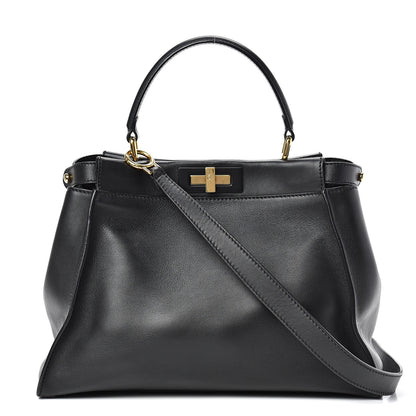 Fendi Vitello Seta Shiny Nappa Medium Peekaboo Iconic Satchel Black 1 of 13