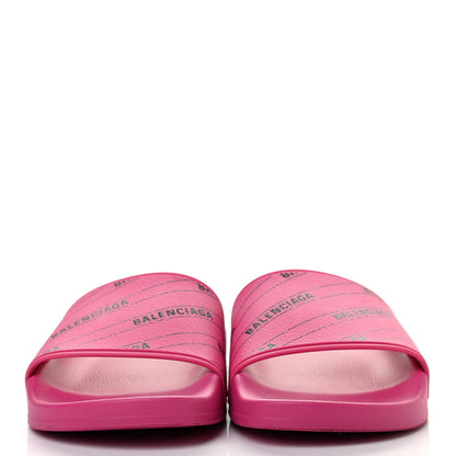 Balenciaga Rubber Allover Logo Womens Pool Slide Sandals 37 Pink Black 2 of 7