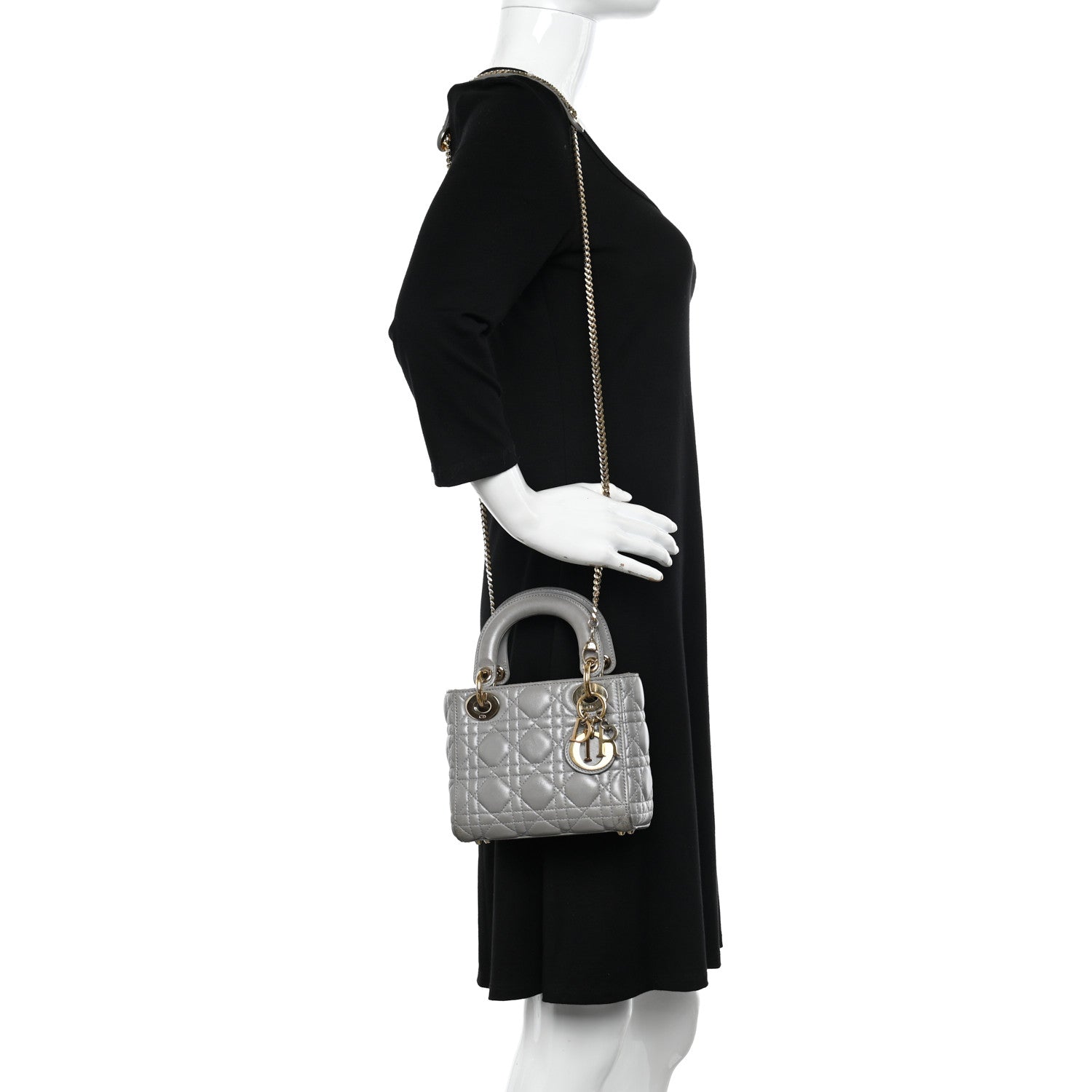 Christian Dior Metallic Lambskin Cannage Mini Lady Dior Grey 2 of 13
