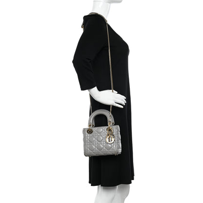 Christian Dior Metallic Lambskin Cannage Mini Lady Dior Grey 2 of 13