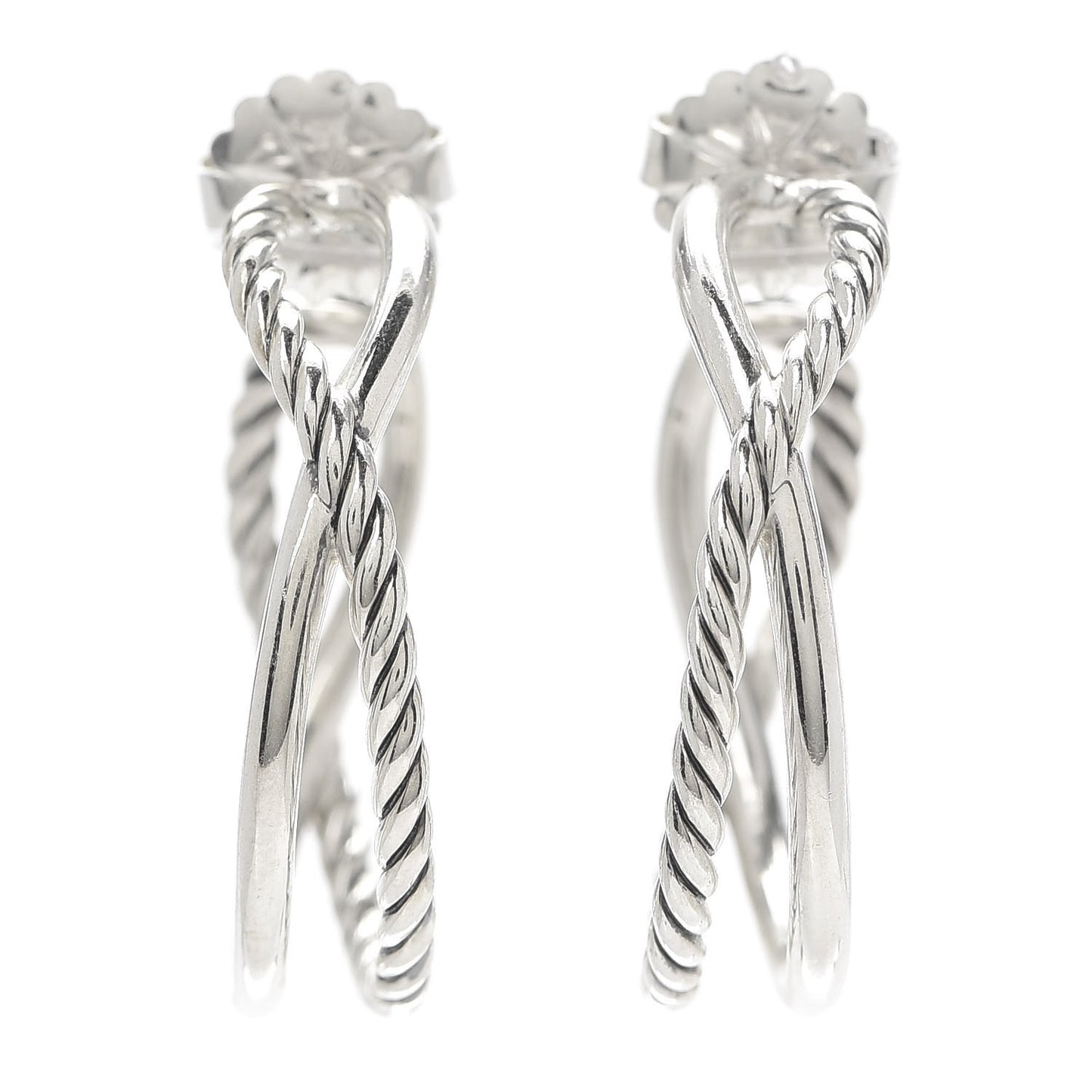 Sterling Silver Crossover Cable Hoop Earrings