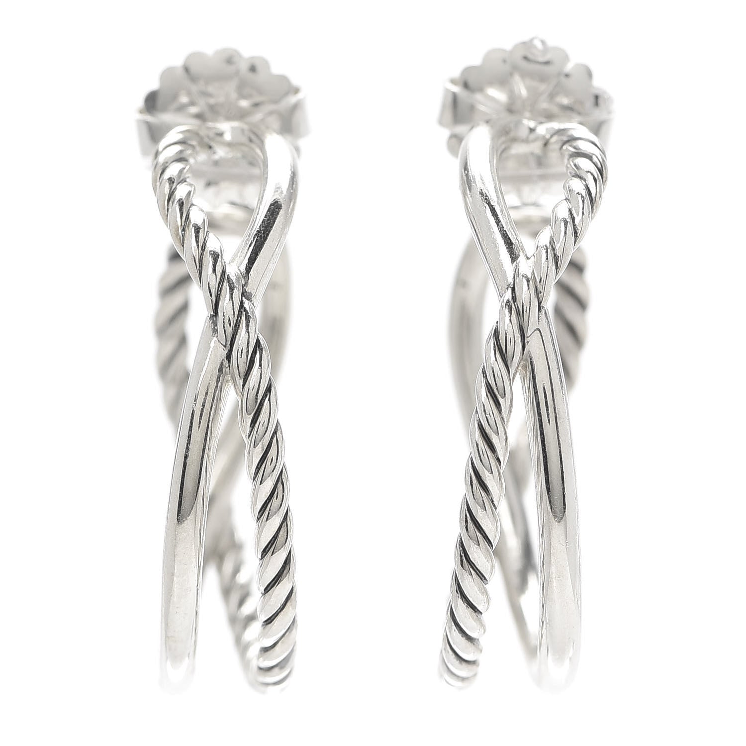 David Yurman Sterling Silver Crossover Cable Hoop Earrings 1 of 4