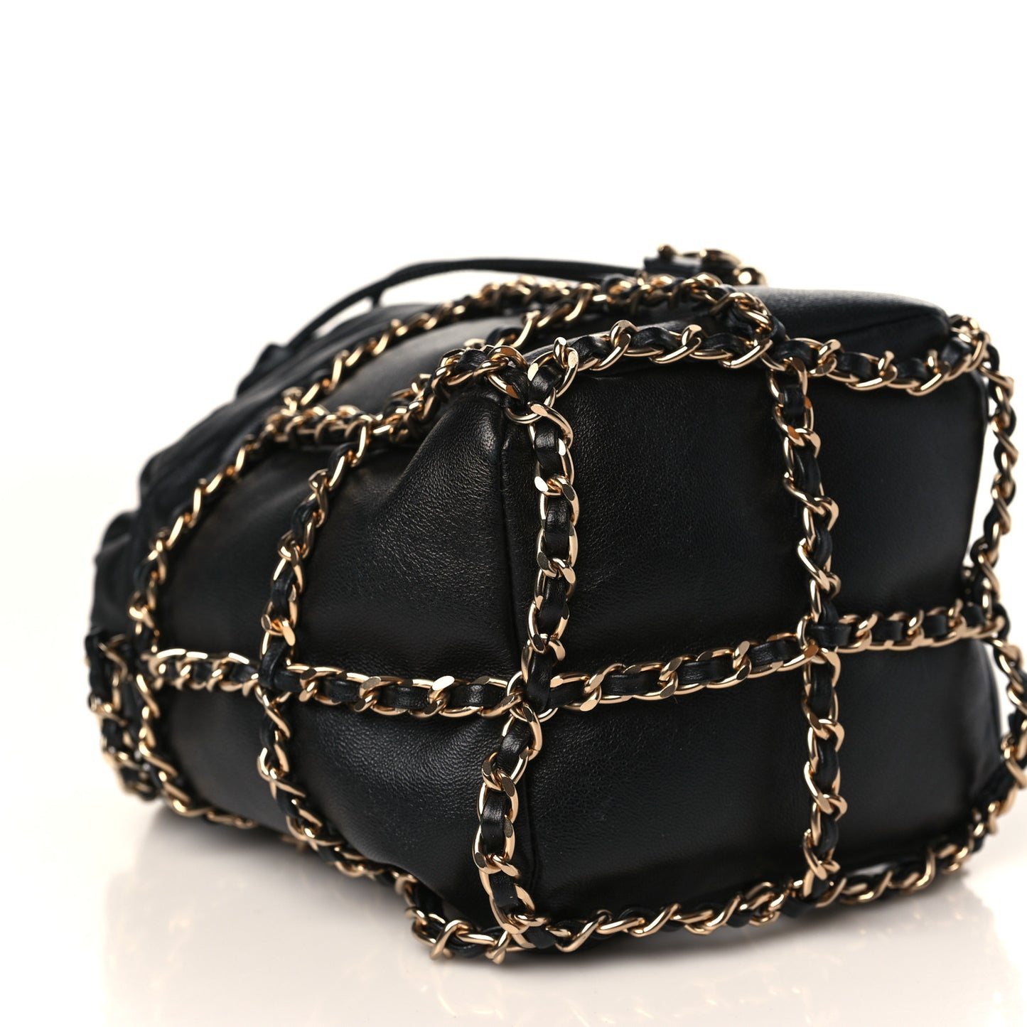 Lambskin Bucket Chain Drawstring Bag Black