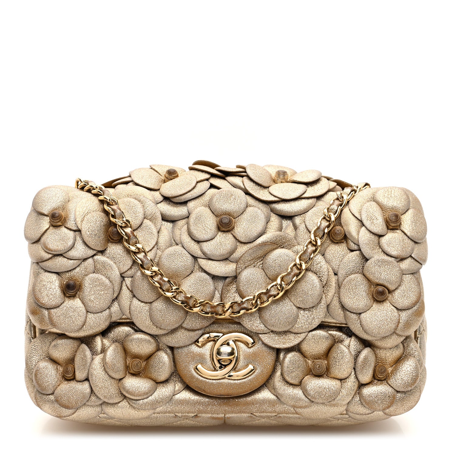 Chanel Metallic Lambskin Quilted Mini Camellia Flap Gold 1 of 12