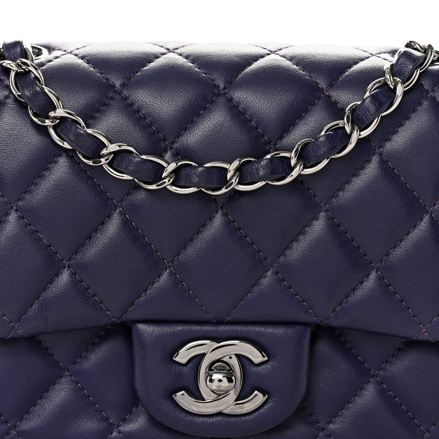 Lambskin Quilted Mini Square Flap Dark Purple