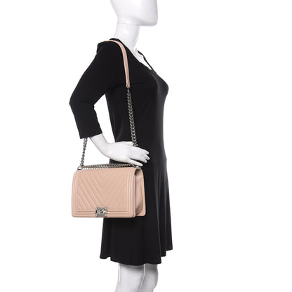 Chanel Calfskin Chevron Quilted New Medium Boy Flap Beige 2 of 11