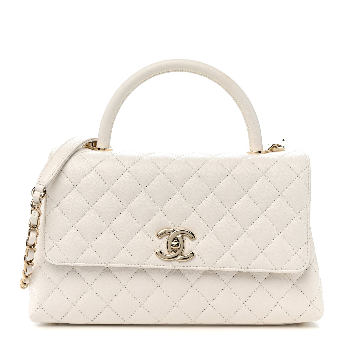 Caviar Quilted Small Coco Handle Flap White