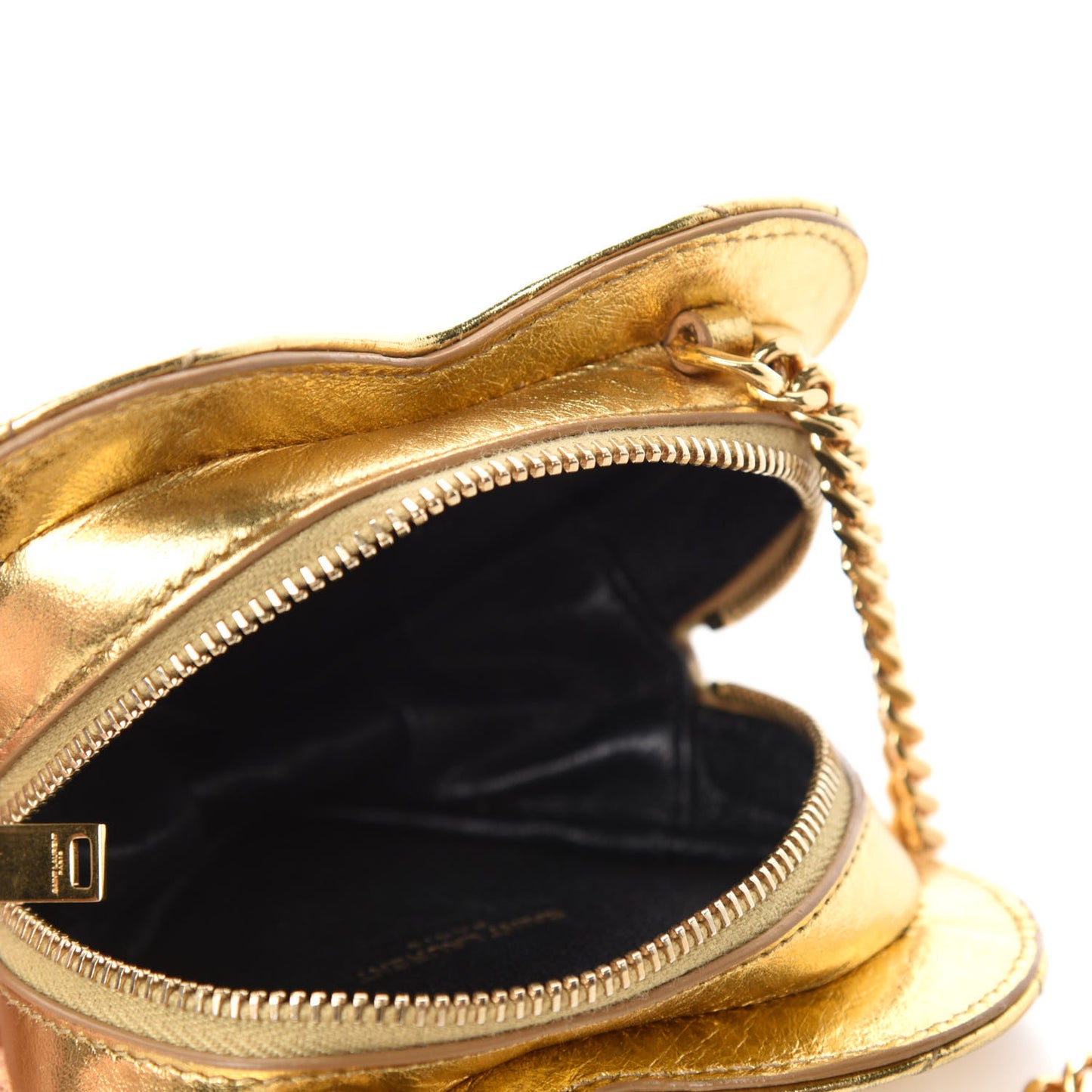 Metallic Calfskin Matelasse Chevron Monogram Small Love Heart Chain Bag Gold