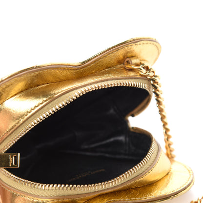 Saint Laurent Metallic Calfskin Matelasse Chevron Monogram Small Love Heart Chain Bag Gold 5 of 10