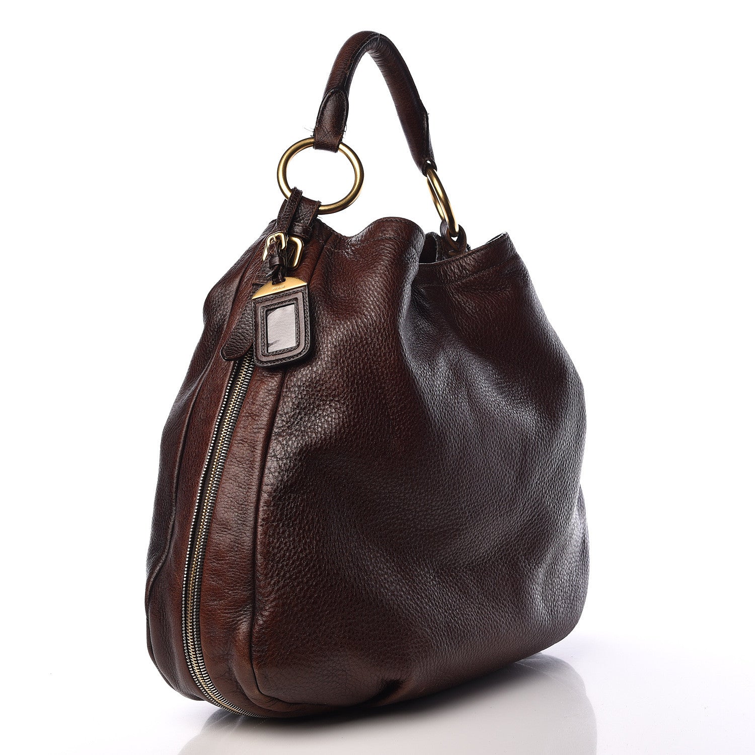 Prada Vitello Daino Zip Hobo Bruciato 3 of 17