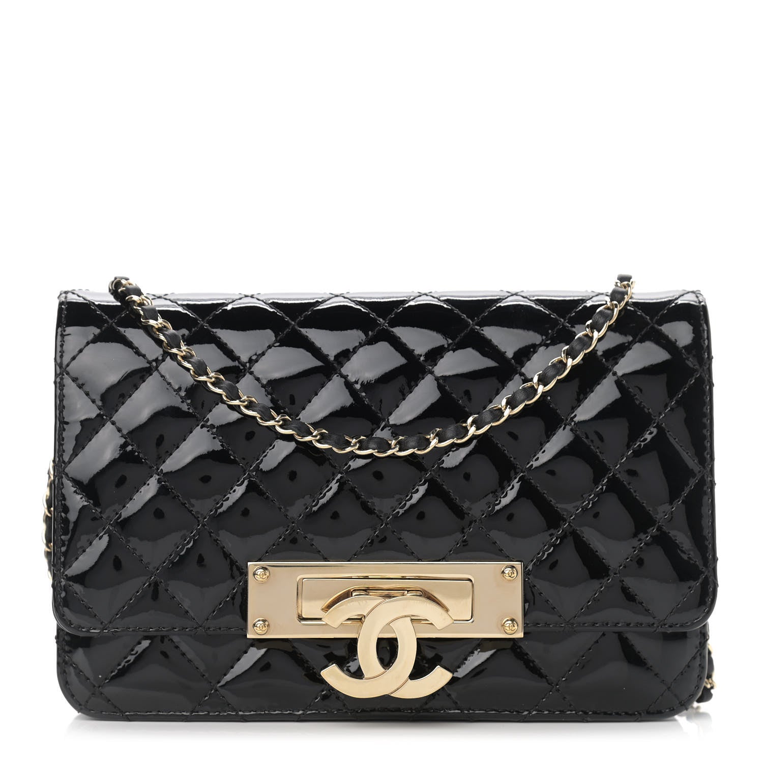 Chanel Patent Quilted Golden Class Wallet on Chain WOC Black 1 of 10