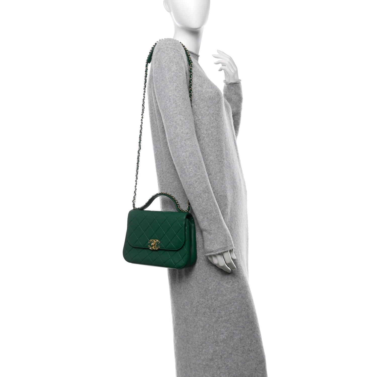 Chanel Lambskin Quilted Chain Infinity Top Handle Flap Green 2 of 13