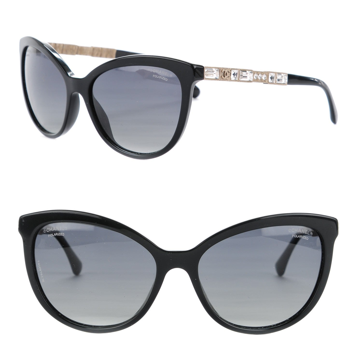 Chanel Crystal Baguette Polarized Cat Eye Bijou Sunglasses 5307-B Black 1 of 7