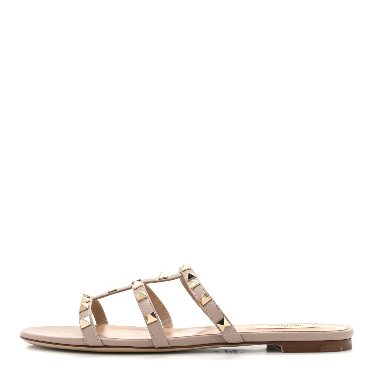 Nappa Rockstud Caged Flat Slide Sandals 41 Poudre