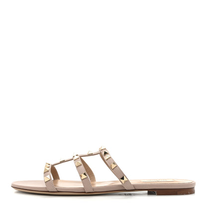 Valentino Garavani Nappa Rockstud Caged Flat Slide Sandals 41 Poudre 1 of 12
