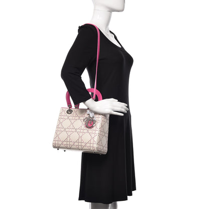 Christian Dior Lambskin Stitched Cannage Medium Lady Dior Pink White 2 of 9